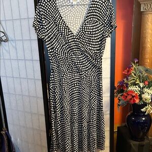 Talbots Black and White Swirl Dot Midi Dress